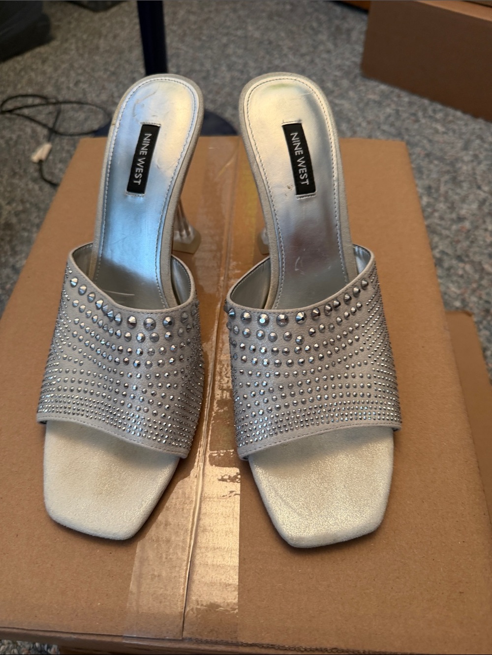 Nine West woman’s size 12 4.5” heels silver rhinestone bedazzled